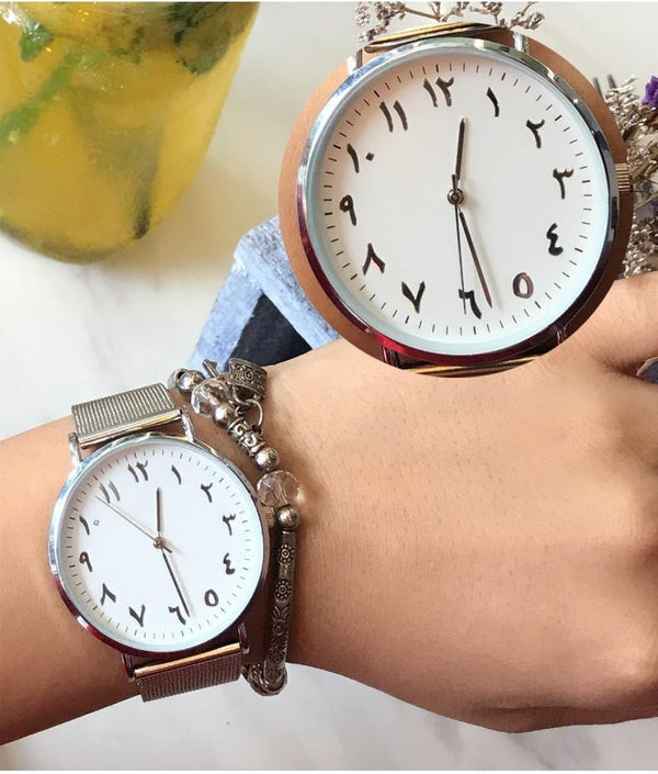 Planet Gates White Men Unique Arabic Numbers  White Black Lover's Watch Mesh Steel Belt Watch Men Women Quartz Wristwatches Clock