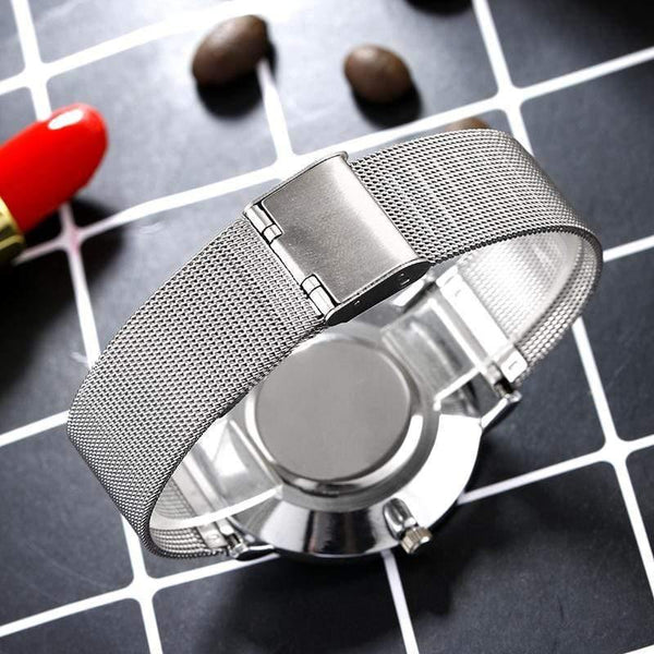 Planet Gates White Men Unique Arabic Numbers  White Black Lover's Watch Mesh Steel Belt Watch Men Women Quartz Wristwatches Clock