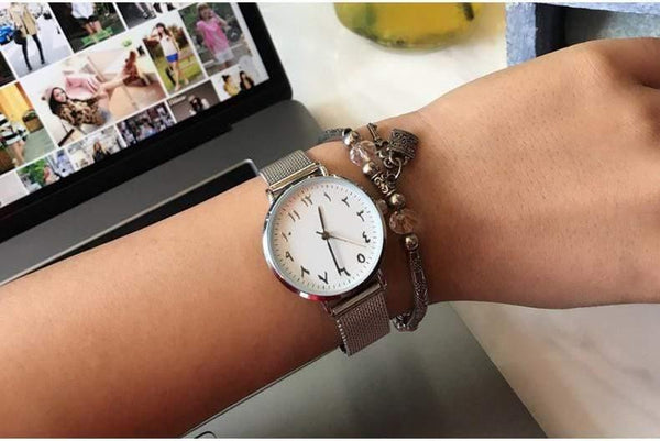 Planet Gates White Men Unique Arabic Numbers  White Black Lover's Watch Mesh Steel Belt Watch Men Women Quartz Wristwatches Clock