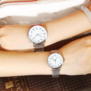 Planet Gates White Men Unique Arabic Numbers  White Black Lover's Watch Mesh Steel Belt Watch Men Women Quartz Wristwatches Clock