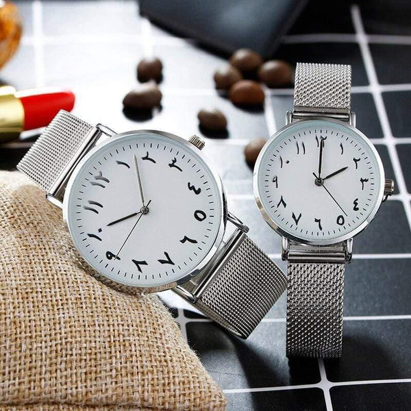 Planet Gates White Men Unique Arabic Numbers  White Black Lover's Watch Mesh Steel Belt Watch Men Women Quartz Wristwatches Clock