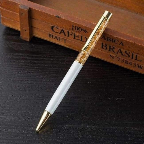 Planet Gates White Metal Copper Ballpoint Pen Luxury Brass Gold Foil Drill Ball Pen Sliver Penalty Office School Pencil Writing Supplies 1.0mm