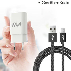 Planet Gates White Micro USB H&A Universal Portable USB Charger EU Mobile Phone Charger Wall Adapter Travel Charger USB Cable For Huawei For Samsung S9 S8