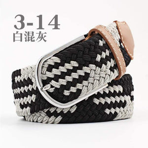 Fashion Wide Belt For Men Women Elastic Knitted Braid Jeans Dress Belt With Leather Metal Buckle Casual Belt For Unisex