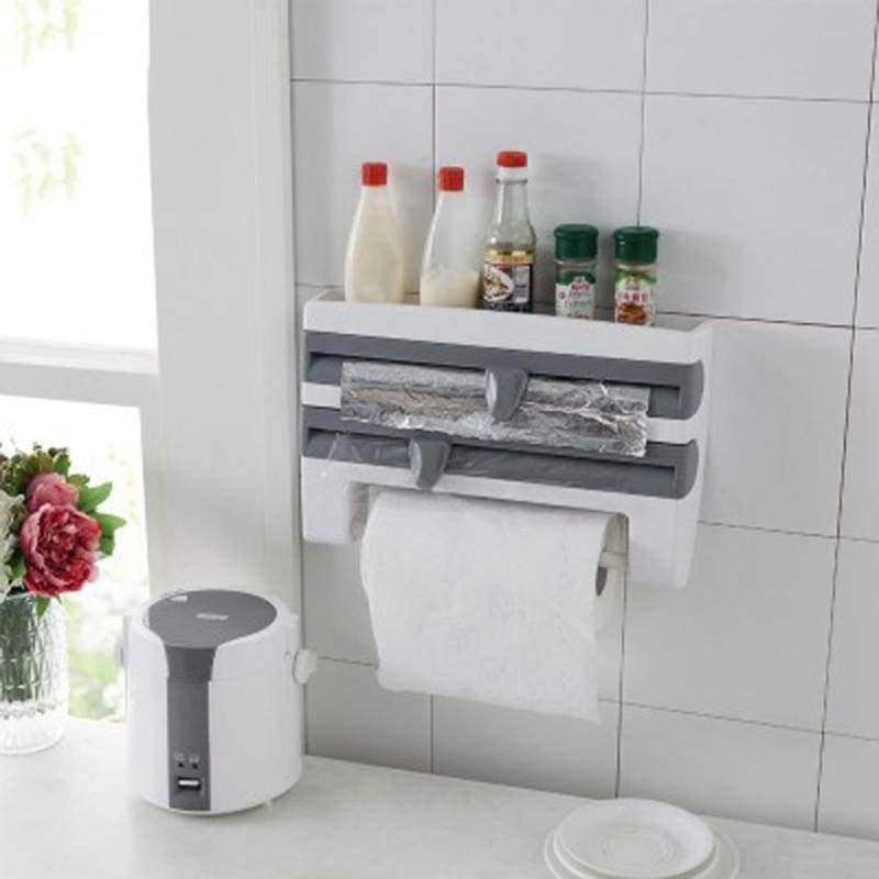 Planet Gates White Mulifunction Kitchen Cling Film Sauce Bottle Storage Rack Paper Towel Holder  Rack Wall Roll Paper Hanging Aluminium Foil Hook