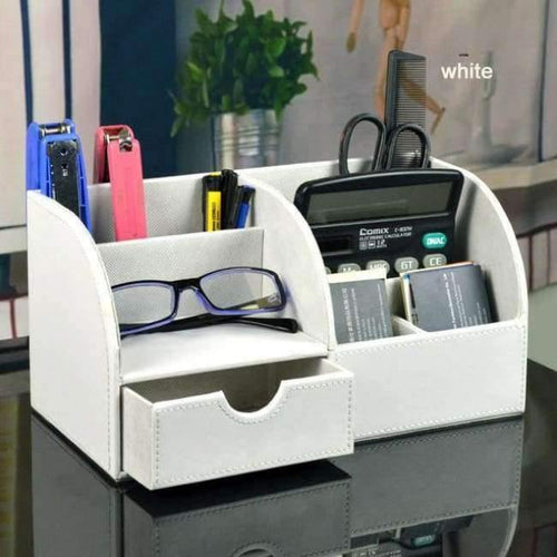 Planet Gates white Multifunctional Wooden Leather Office Desk Stationery Pen Pencil Holder Case pen box Desktop Organizer accessories 201B