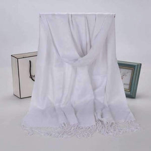 Planet Gates White New Winter Women 60cm*170cm Black Red Solid Color Muslim Hijab Foulard Viscose Scarf Wrap With Tassel