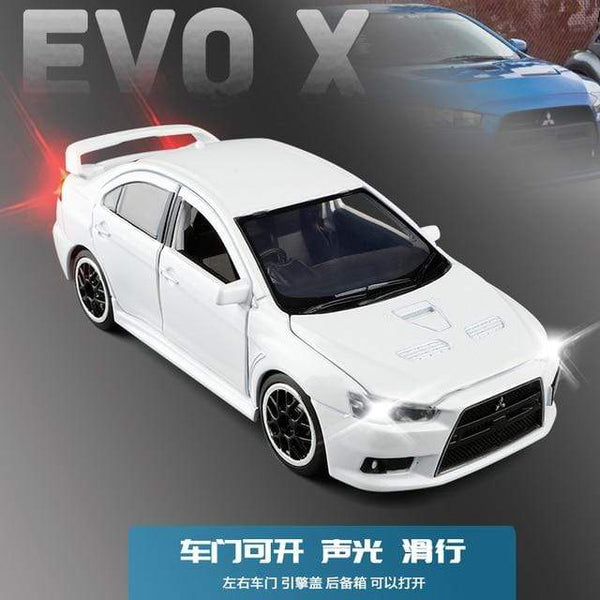 Planet Gates White(no box) Toy Car 1:32 Mitsubishi Lancer Evolution X Metal Alloy Diecast Car Model Miniature Model With Sound Light Model For Children Car