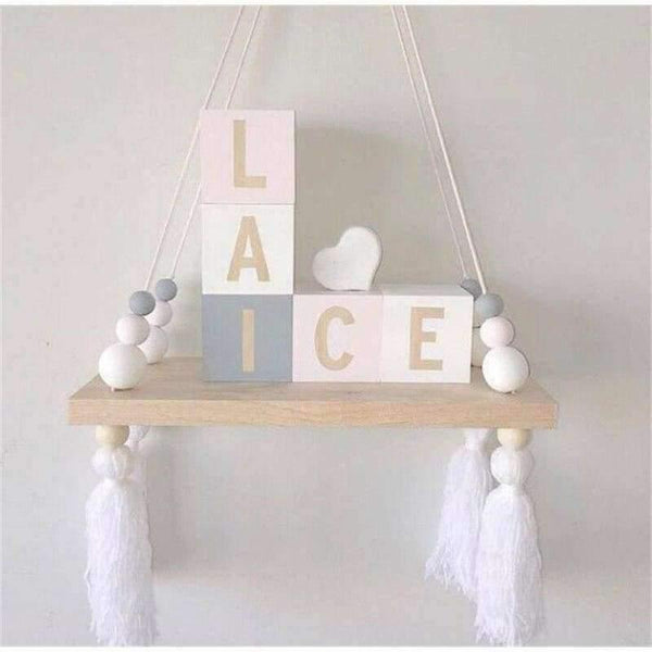 Planet Gates White no Tassel Bedroom wall shelves DIY Original Wood Beads Wall Shelf Storage Shelves Organization swing shelves Home Decor