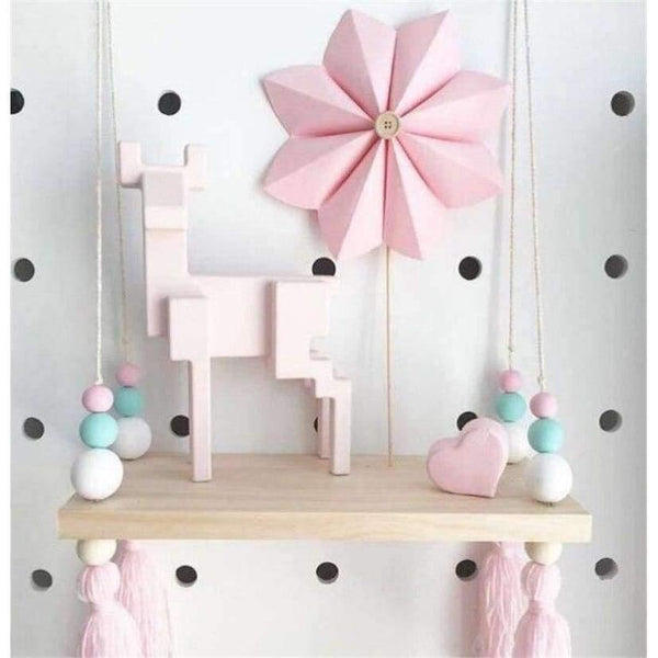 Planet Gates White no Tassel Bedroom wall shelves DIY Original Wood Beads Wall Shelf Storage Shelves Organization swing shelves Home Decor