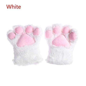 Planet Gates White / One Size 1Pair Women Girls Cute Cat Kitten Paw Claw Warm Gloves Soft Anime Cosplay Plush for Halloween Party Accessories