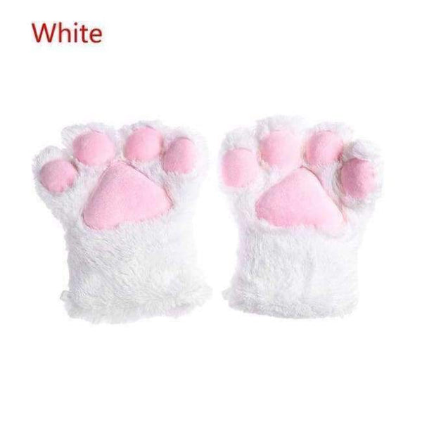 Planet Gates White / One Size 1Pair Women Girls Cute Cat Kitten Paw Claw Warm Gloves Soft Anime Cosplay Plush for Halloween Party Accessories