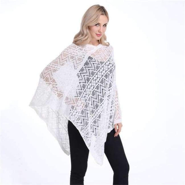 Planet Gates White / One Size Sexy Bikini Cover Up Thin Sweater Women Solid Hollow Out Cardigan Poncho Plus Size Pullovers Sweaters