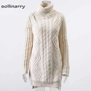 Planet Gates White / One Size Turtleneck Full Sleeve Computer Knitted Long Sweater Street Fashion Women Sweater Winter Solid Pullover Casual Jumper