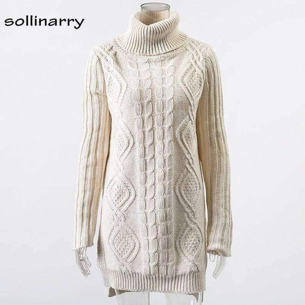 Planet Gates White / One Size Turtleneck Full Sleeve Computer Knitted Long Sweater Street Fashion Women Sweater Winter Solid Pullover Casual Jumper