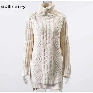 Turtleneck Full Sleeve Computer Knitted Long Sweater Street Fashion Women Sweater Winter Solid Pullover Casual Jumper