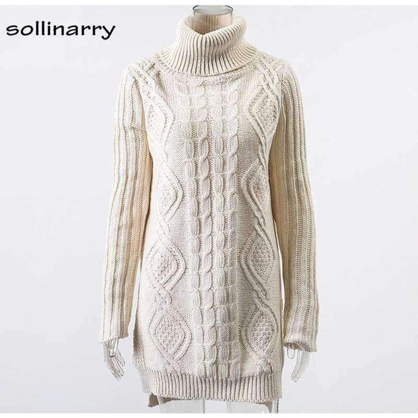 Turtleneck Full Sleeve Computer Knitted Long Sweater Street Fashion Women Sweater Winter Solid Pullover Casual Jumper
