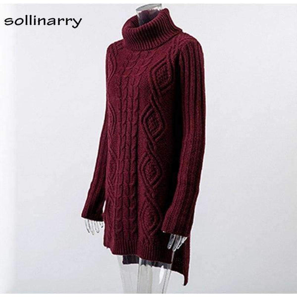 Planet Gates White / One Size Turtleneck Full Sleeve Computer Knitted Long Sweater Street Fashion Women Sweater Winter Solid Pullover Casual Jumper