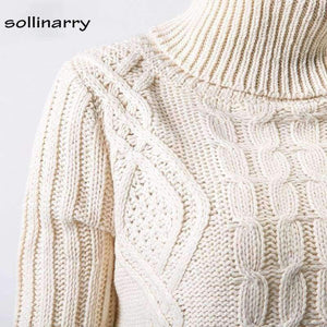 Planet Gates White / One Size Turtleneck Full Sleeve Computer Knitted Long Sweater Street Fashion Women Sweater Winter Solid Pullover Casual Jumper