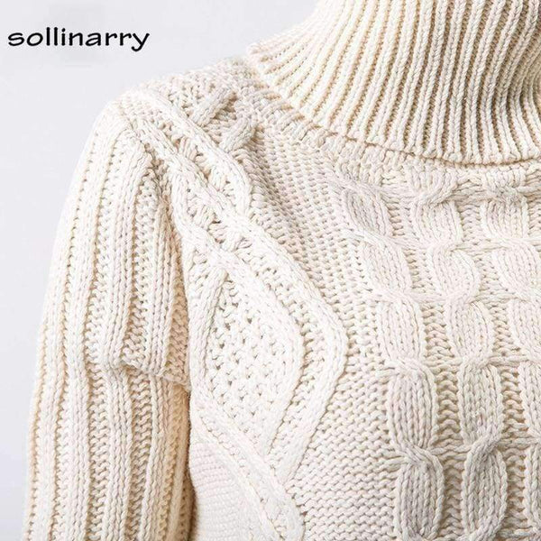 Planet Gates White / One Size Turtleneck Full Sleeve Computer Knitted Long Sweater Street Fashion Women Sweater Winter Solid Pullover Casual Jumper