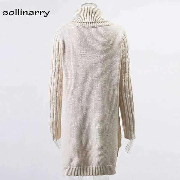 Planet Gates White / One Size Turtleneck Full Sleeve Computer Knitted Long Sweater Street Fashion Women Sweater Winter Solid Pullover Casual Jumper