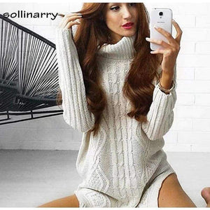Planet Gates White / One Size Turtleneck Full Sleeve Computer Knitted Long Sweater Street Fashion Women Sweater Winter Solid Pullover Casual Jumper