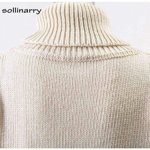 Planet Gates White / One Size Turtleneck Full Sleeve Computer Knitted Long Sweater Street Fashion Women Sweater Winter Solid Pullover Casual Jumper