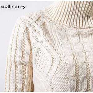 Planet Gates White / One Size Turtleneck Full Sleeve Computer Knitted Long Sweater Street Fashion Women Sweater Winter Solid Pullover Casual Jumper