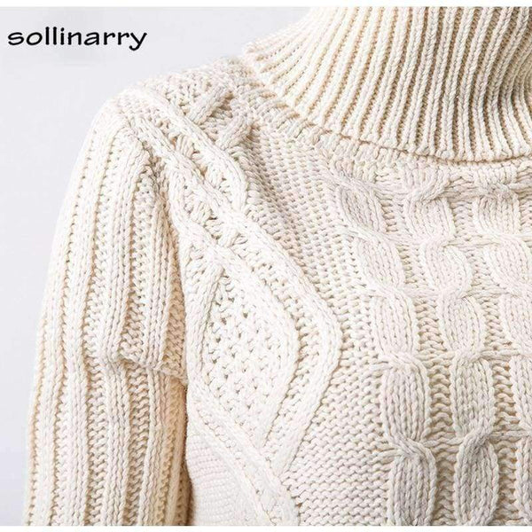 Planet Gates White / One Size Turtleneck Full Sleeve Computer Knitted Long Sweater Street Fashion Women Sweater Winter Solid Pullover Casual Jumper