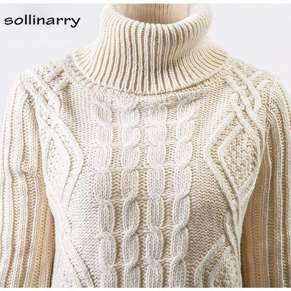 Planet Gates White / One Size Turtleneck Full Sleeve Computer Knitted Long Sweater Street Fashion Women Sweater Winter Solid Pullover Casual Jumper