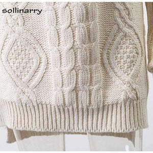 Planet Gates White / One Size Turtleneck Full Sleeve Computer Knitted Long Sweater Street Fashion Women Sweater Winter Solid Pullover Casual Jumper