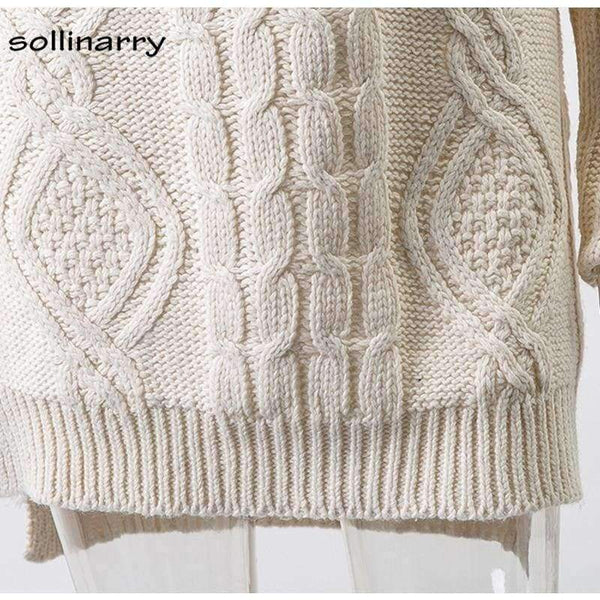 Planet Gates White / One Size Turtleneck Full Sleeve Computer Knitted Long Sweater Street Fashion Women Sweater Winter Solid Pullover Casual Jumper