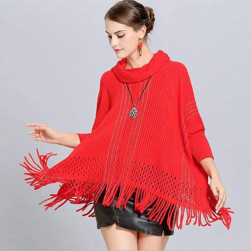 Planet Gates white / One Size Winter Women V Neck Batwing Stripes Fringed Stitching Irregular Tops Poncho Shawl Cape Sweater Blusas Femininas