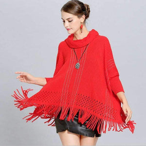 Planet Gates white / One Size Winter Women V Neck Batwing Stripes Fringed Stitching Irregular Tops Poncho Shawl Cape Sweater Blusas Femininas