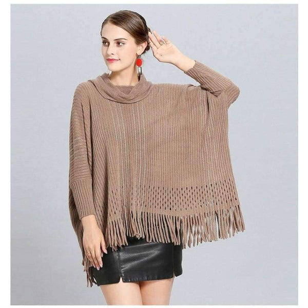 Planet Gates white / One Size Winter Women V Neck Batwing Stripes Fringed Stitching Irregular Tops Poncho Shawl Cape Sweater Blusas Femininas