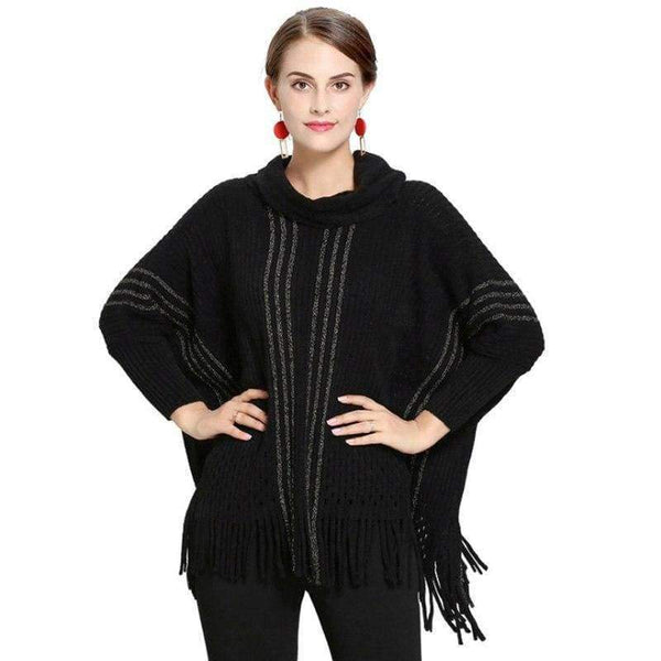Planet Gates white / One Size Winter Women V Neck Batwing Stripes Fringed Stitching Irregular Tops Poncho Shawl Cape Sweater Blusas Femininas