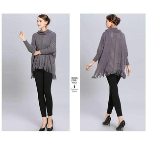 Planet Gates white / One Size Winter Women V Neck Batwing Stripes Fringed Stitching Irregular Tops Poncho Shawl Cape Sweater Blusas Femininas