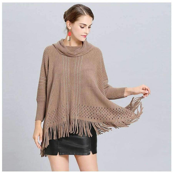 Planet Gates white / One Size Winter Women V Neck Batwing Stripes Fringed Stitching Irregular Tops Poncho Shawl Cape Sweater Blusas Femininas