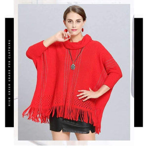Planet Gates white / One Size Winter Women V Neck Batwing Stripes Fringed Stitching Irregular Tops Poncho Shawl Cape Sweater Blusas Femininas