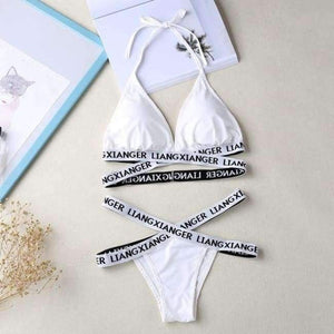Women Halter Lounge Underwear Comfortable Wireless Beachwear Lingerie Bra Set Black and White Cotton Bras Sets