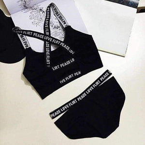 Planet Gates White / One Size Women Letter Lounge Underwear Comfortable Wireless Loungewear Lingerie Bra Set Black and White Cotton Bras Sets