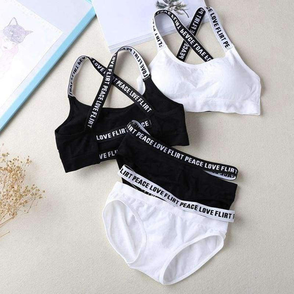 Planet Gates White / One Size Women Letter Lounge Underwear Comfortable Wireless Loungewear Lingerie Bra Set Black and White Cotton Bras Sets