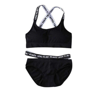 Planet Gates White / One Size Women Letter Lounge Underwear Comfortable Wireless Loungewear Lingerie Bra Set Black and White Cotton Bras Sets