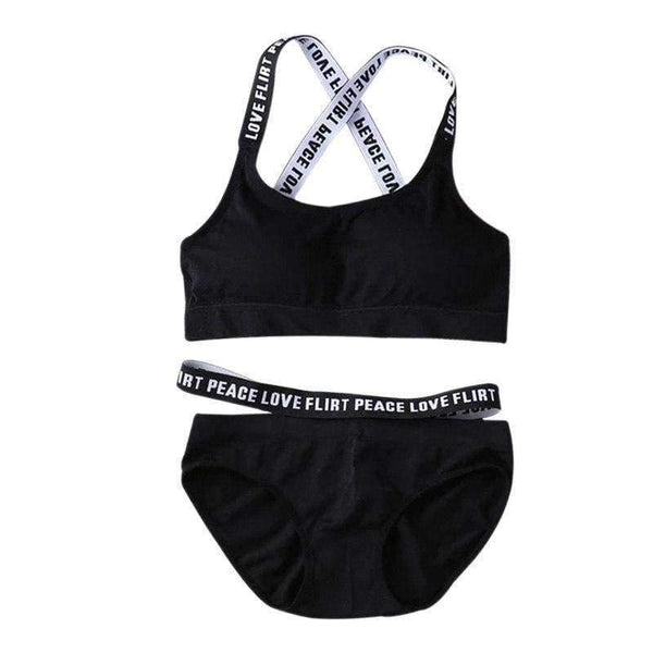 Planet Gates White / One Size Women Letter Lounge Underwear Comfortable Wireless Loungewear Lingerie Bra Set Black and White Cotton Bras Sets