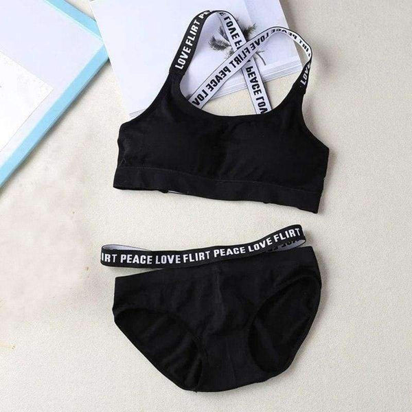 Planet Gates White / One Size Women Letter Lounge Underwear Comfortable Wireless Loungewear Lingerie Bra Set Black and White Cotton Bras Sets