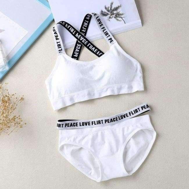 Planet Gates Black / One Size Women Letter Lounge Underwear Comfortable Wireless Loungewear Lingerie Bra Set Black and White Cotton Bras Sets