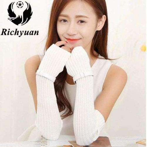 Planet Gates white / One Size Women's Winter&Autumn Christmas Cashmere Blend Knitted Long Gloves Solid Color Fashion Warm For Lady Elbow Mittens