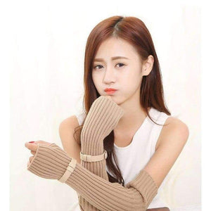 Planet Gates white / One Size Women's Winter&Autumn Christmas Cashmere Blend Knitted Long Gloves Solid Color Fashion Warm For Lady Elbow Mittens