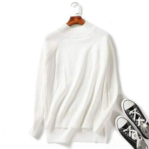 Planet Gates White / One Size Women turtleneck sweaters knitted pullovers long sleeves basic irregular tricots autumn winter wool tops warm loose All Match