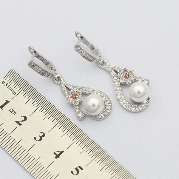 Planet Gates White Pearl 925 Silver Jewelry Sets For Women Wedding Earrings With Stone Pendant Pearls Necklace Set